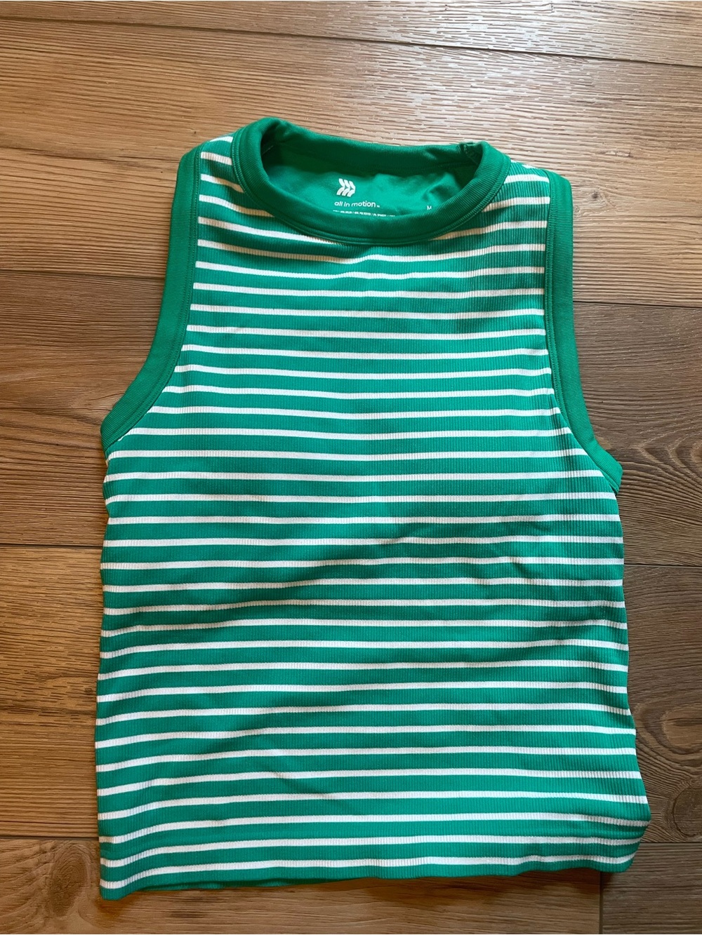all in motion Women’s Green and White Striped Ribbed Tank Top with built-in bra